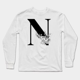 N alphabet Botanical cherry blossom sakura flowers Long Sleeve T-Shirt